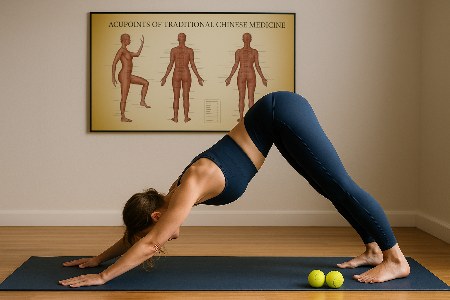 Acupressure points chart showing GB34 ST36 BL57 LI10 for muscle warm up